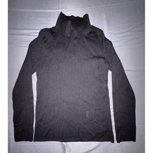 Nautica Jeans Sweater Mens Medium Black 1/4 Zip Mock Neck Ribbed Knit Pullover